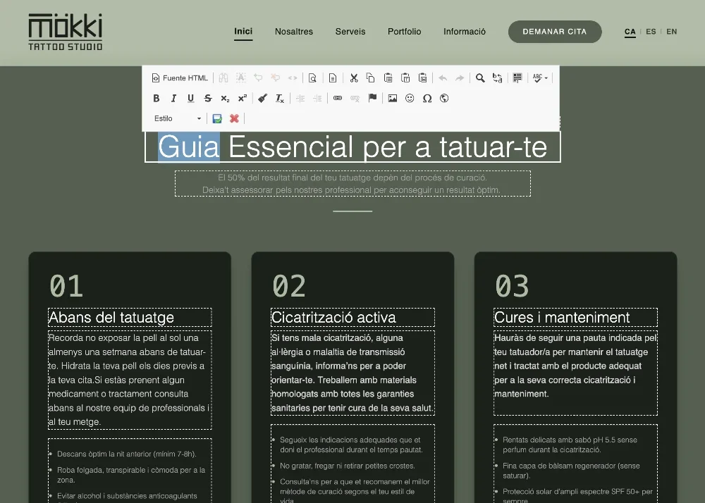 Web estudio de tatuajes