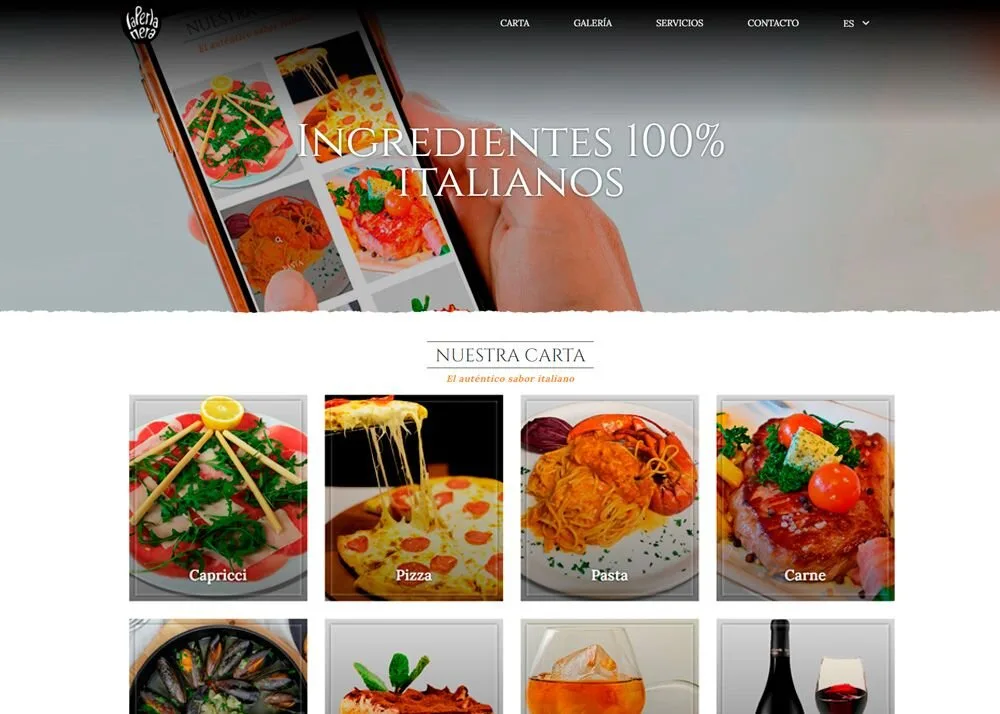 Web Restaurante Italiano La Perla Nera